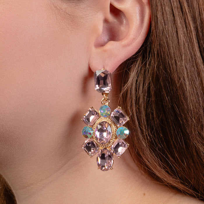 1368 - Crystal Drop Earrings - Pink