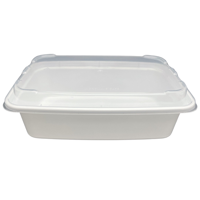 24 oz White Rectangular Take-Out Microwaveable Container with Clear Lid