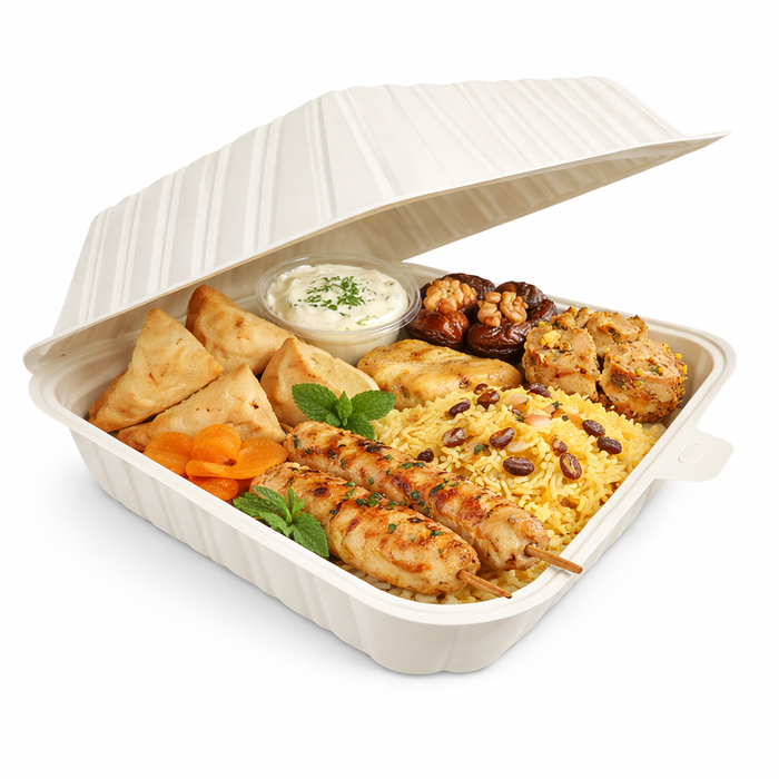 8.25" x 5" x 3.25" White MFPP Take-Out Container - 1-Comp.