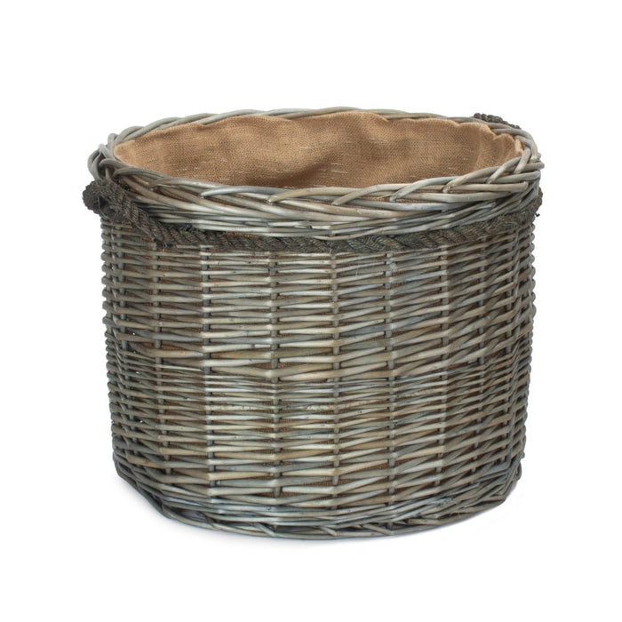 Antique Wash Round Wicker Log Basket