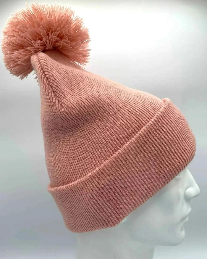 Classic Cuffed Pom Pom Beanie, Pearl Pink