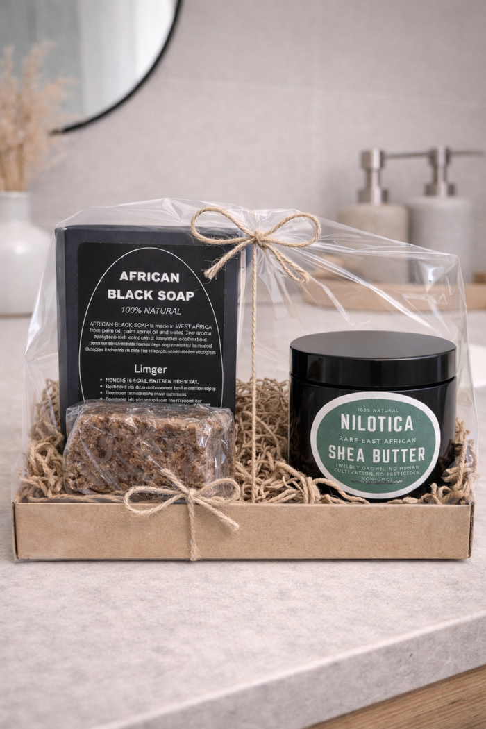 Clear Skin Oasis Bundle - Raw African BLACK Soap & Nilotica Shea Butter