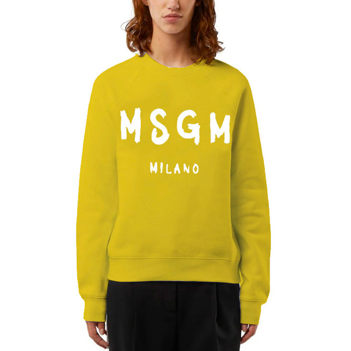 Cotton Crewneck t-shirt with new brushed MSGM logo Yellow
