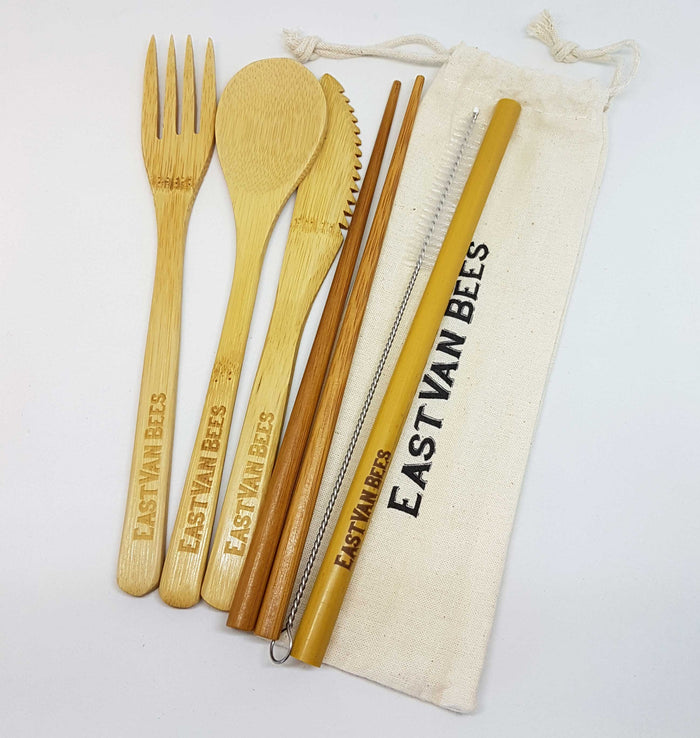 EV BEES Reusable Bamboo Cutlery Set - 6 pieces