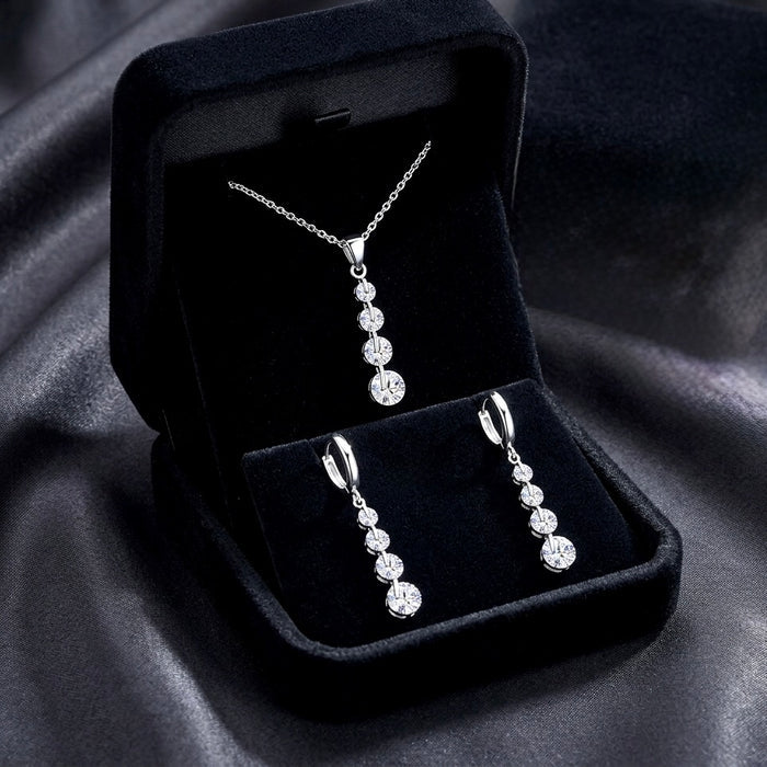 Leilani - Cubic Zirconia Sterling Silver Bridal Necklace and Earrings Set