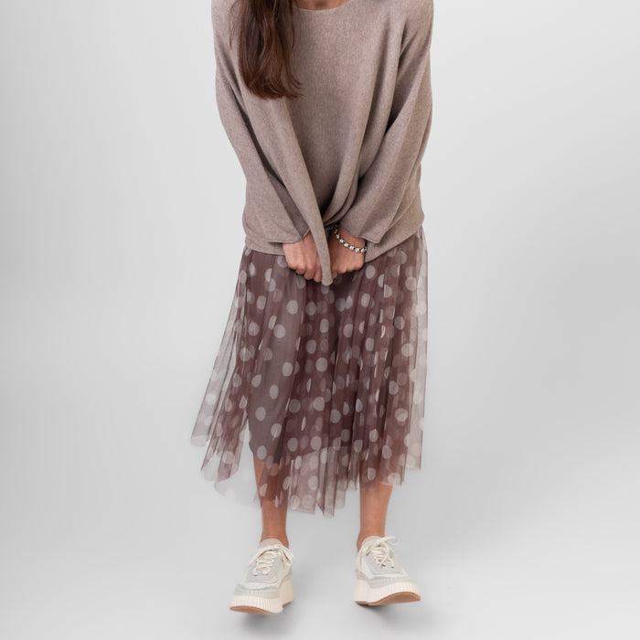 ME&GEE Full Length Tulle Dot Skirt | Taupe