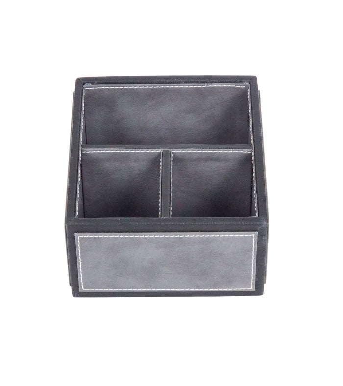 Two-tone remote holder with 3 compartments, rectangular organizer in grey and dark grey