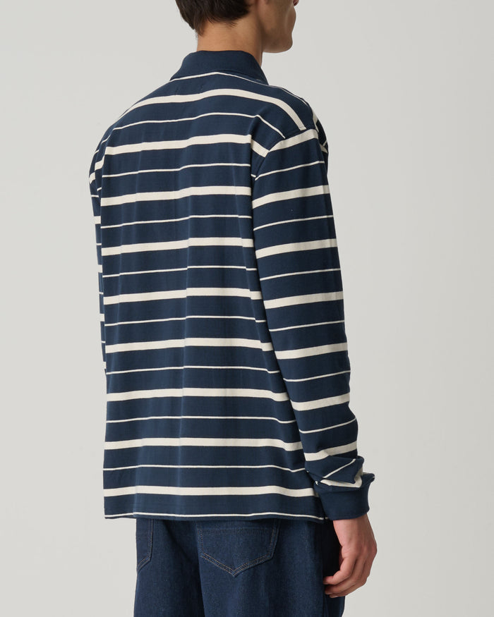 S-Double - Stripe Long sleeve Polo - Navy / Natural