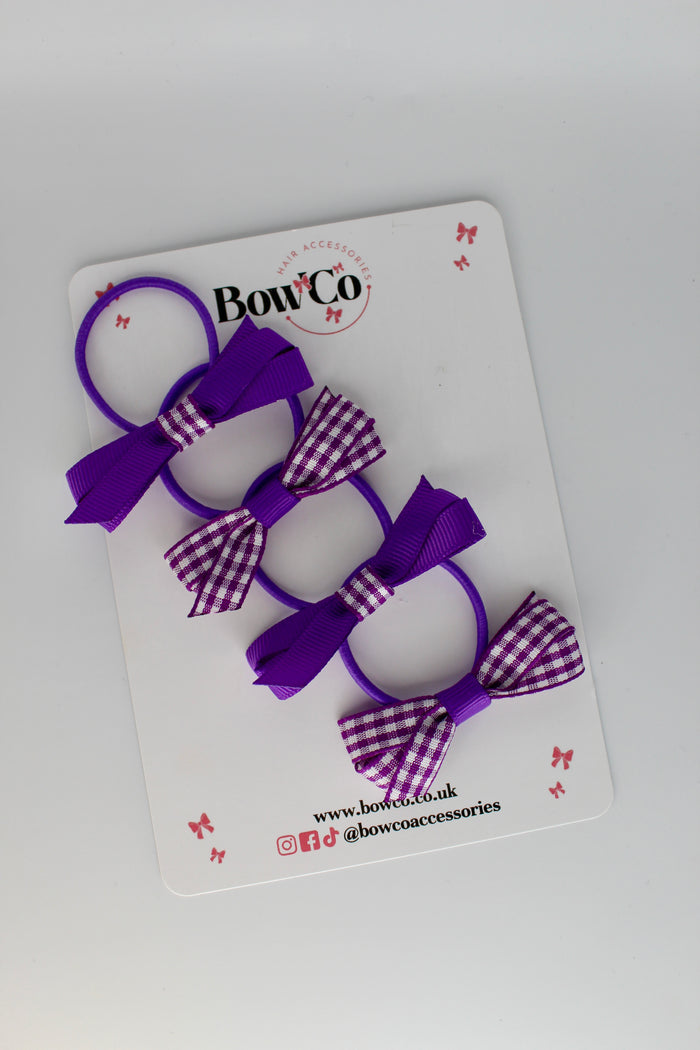 School Ballerina Bow Bundle Set of 4 - Purple Gingham - Elastic