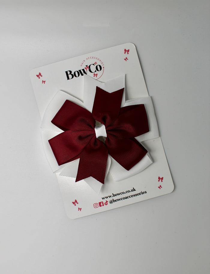 School Bow Burgundy and White Pinwheel Bow - Clip