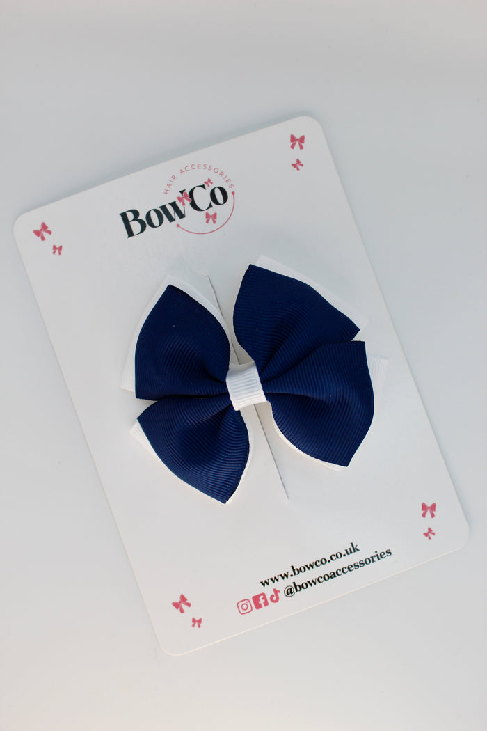 School Bow Navy and White Blue - Double Layer Bow - Clip