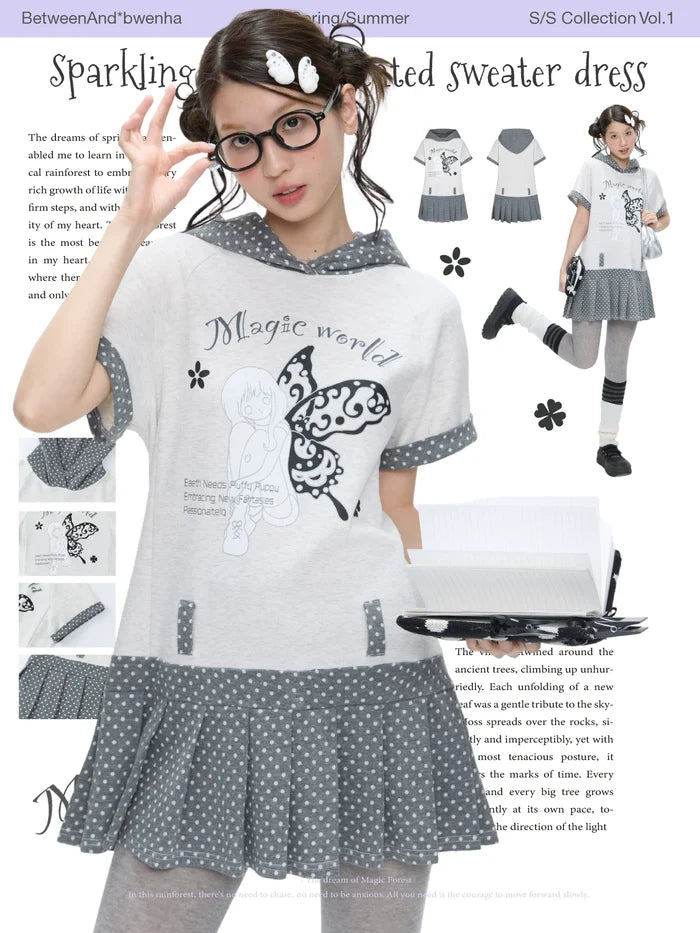 Sparkling printed pleated sweater dress