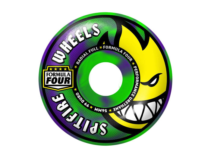 Spitfire - 99D Formula Four Radial Full Green / Purple Swirl Wheels - 56mm