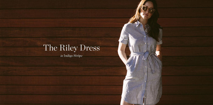 The Riley Dress in Indigo Stripe