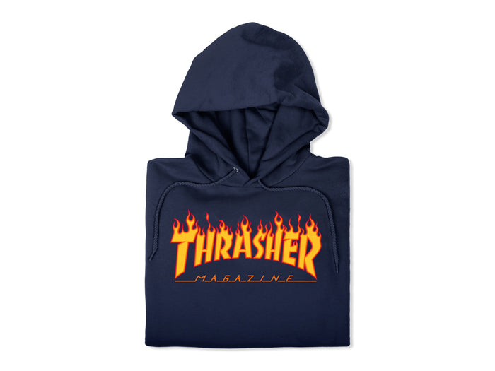 Thrasher - Flame Logo Hooded Fleece - Navy