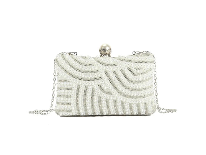 White Pearl Bridal Box Clutch Bag