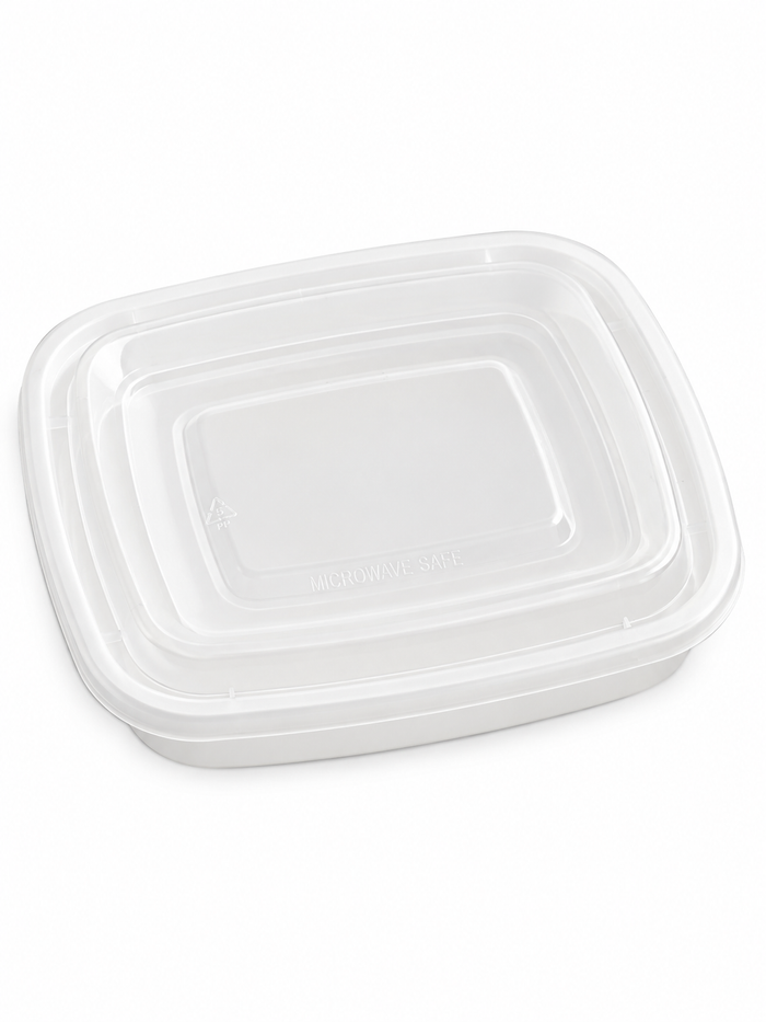 12 oz White Rectangular Take-Out Microwaveable Container with Clear Lid