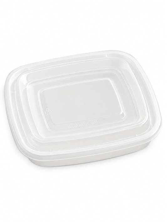 12 oz White Rectangular Take-Out Microwaveable Container with Clear Lid