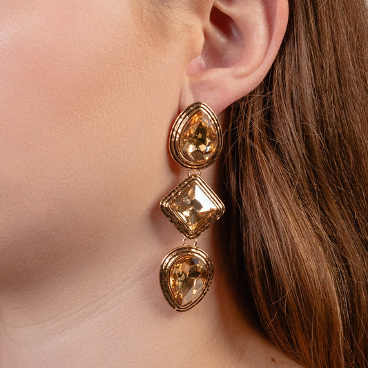 1367 - Crystal Drop Earrings - Gold