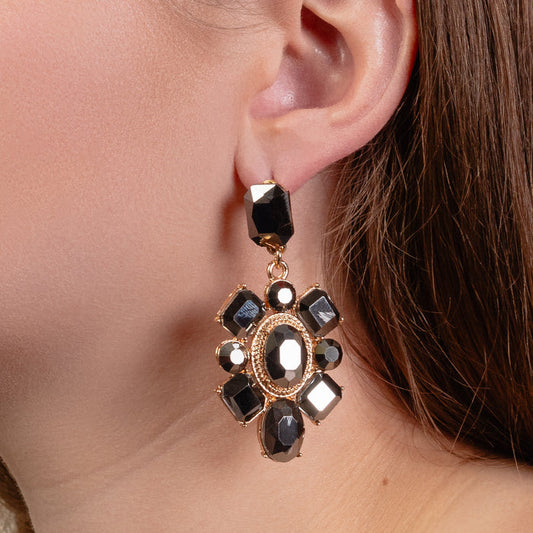 1368 - Crystal Drop Earrings - Black