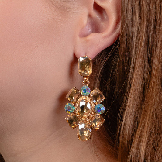 1368 - Crystal Drop Earrings - Gold