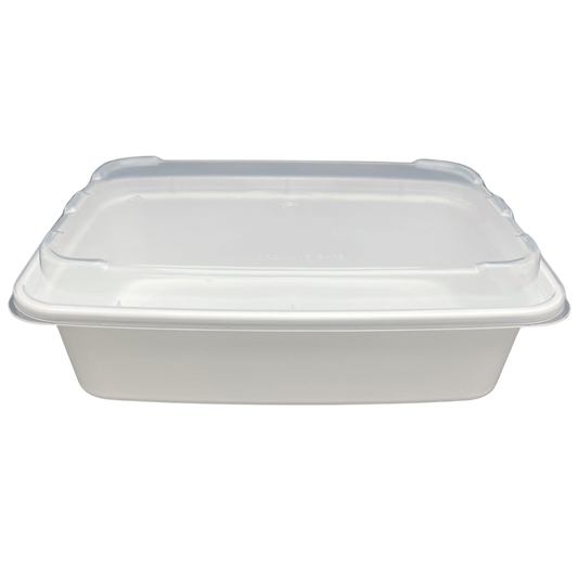 24 oz White Rectangular Take-Out Microwaveable Container with Clear Lid