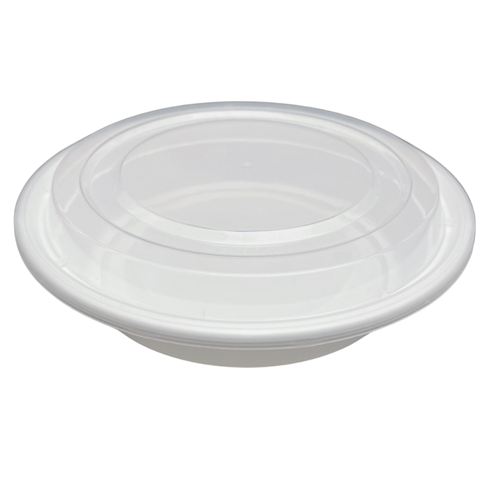 24 oz White Round Take-Out Microwaveable Container with Clear Lid
