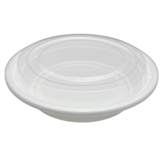 24 oz White Round Take-Out Microwaveable Container with Clear Lid
