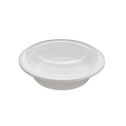 32 oz White Round Take-Out Microwaveable Container with Clear Lid