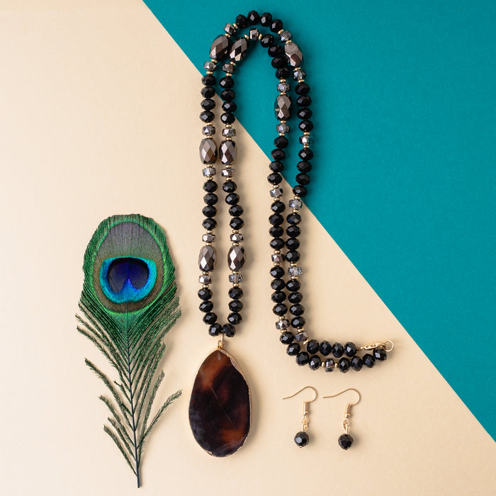 72564 - Natural Stone Necklace - Black