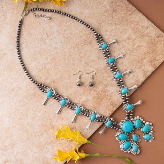 72830 - Squash Blossom Necklace - Turquoise & Silver