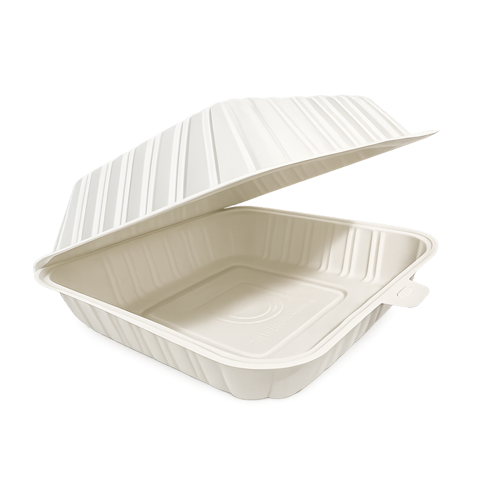 8.25" x 5" x 3.25" White MFPP Take-Out Container - 1-Comp.