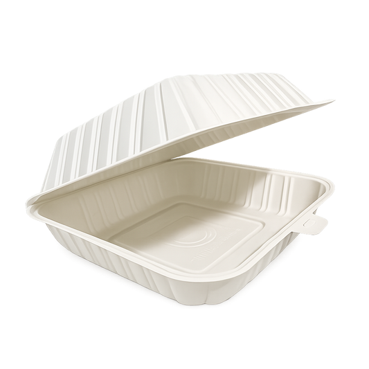 8.25" x 5" x 3.25" White MFPP Take-Out Container - 1-Comp.