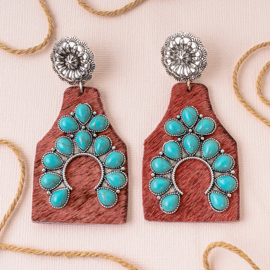 93055 - Animal Print Squash Blossom Earrings - Turquoise & Pink