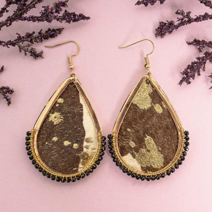 93062 - Animal Print Drop Earrings - Black