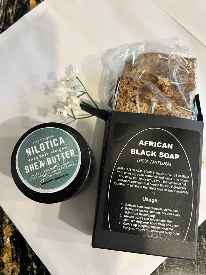 Clear Skin Oasis Bundle - Raw African BLACK Soap & Nilotica Shea Butter