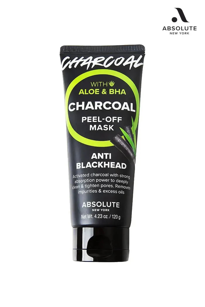“Absolute New York Charcoal Peel-Off Mask Anti Blackhead, Deep Cleansing Mask for OILY SKIN, 120g tube front view.”
