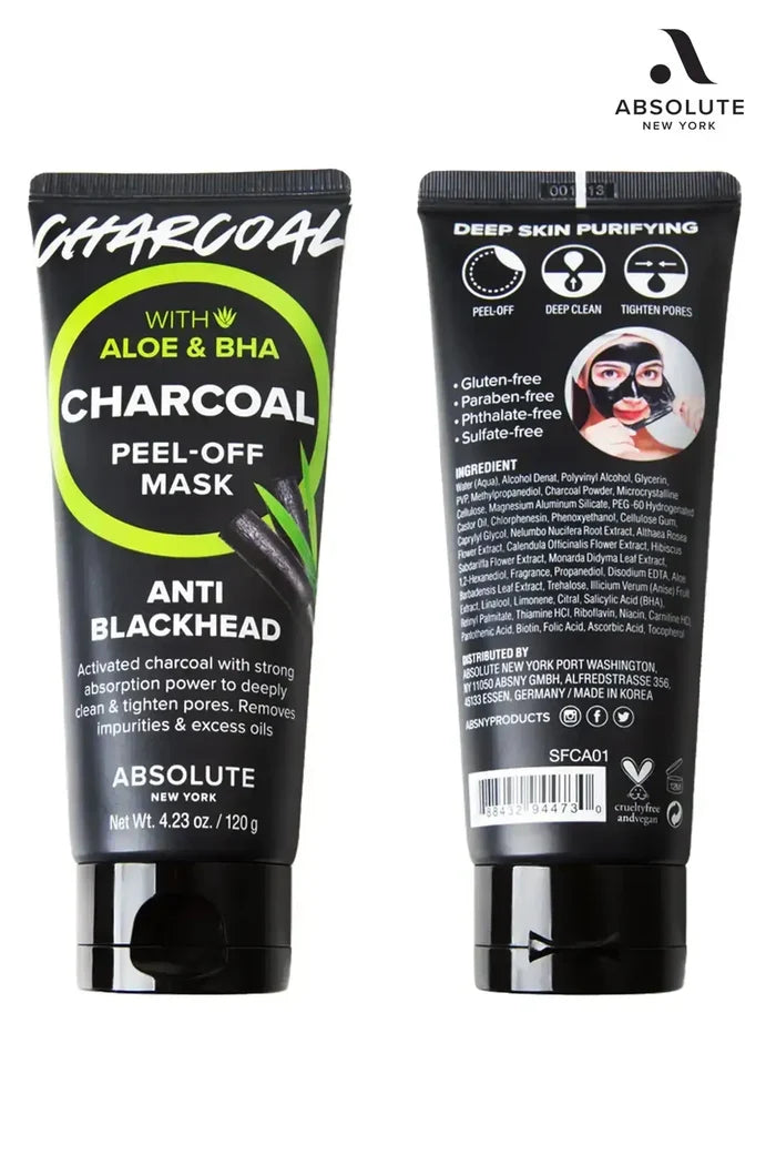 “Absolute New York Charcoal Peel-Off Mask Anti Blackhead front and back, Blackhead Remover Mask with Salicylic Acid, Unclog Pores and Remove excess oil appearance.”