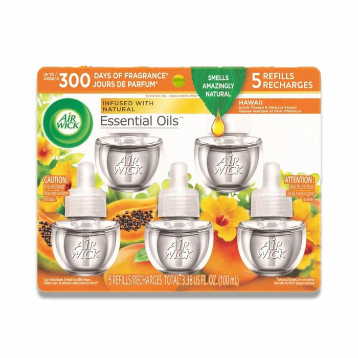 Air Wick - Scented Oil, Hawaii Exotic Papaya & Hibiscus Flower - 3.38 Oz - (5 Ct Each) - 5 Pack