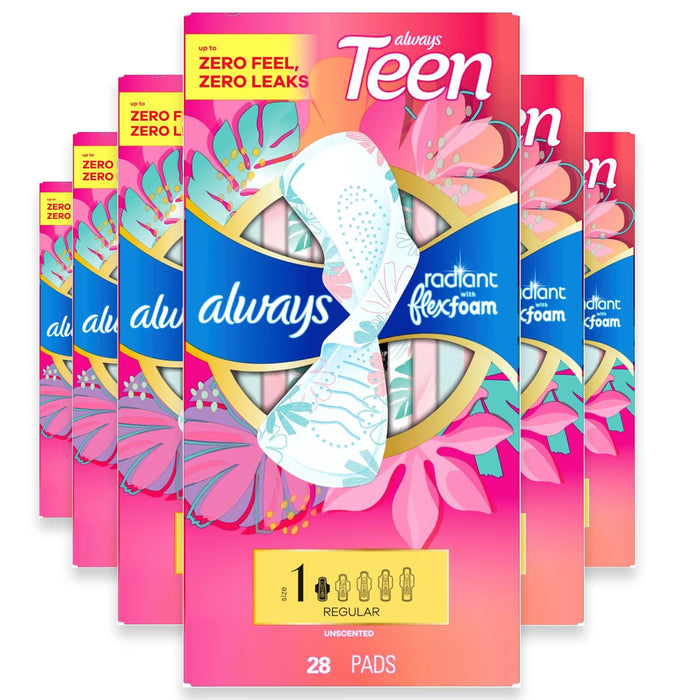 Always Regular Maxi Teen Pads with Wings - 28 Ct - 6 Pack