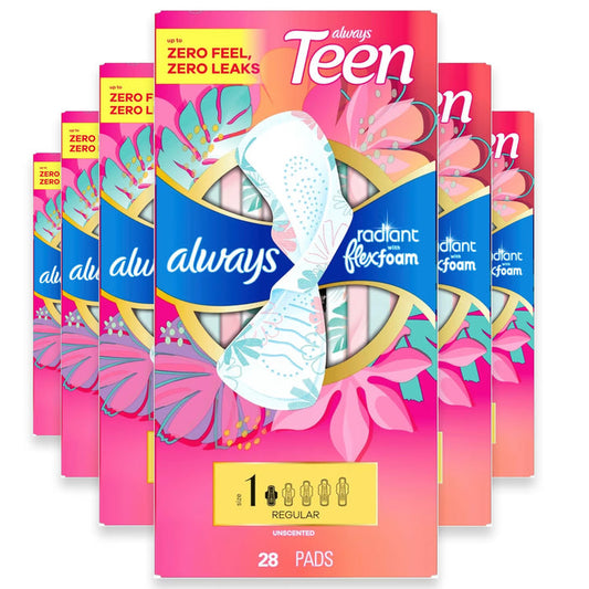 Always Regular Maxi Teen Pads with Wings - 28 Ct - 6 Pack