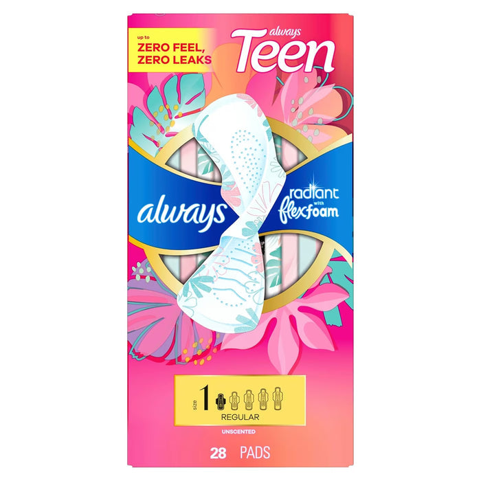 Always Regular Maxi Teen Pads with Wings - 28 Ct - 6 Pack