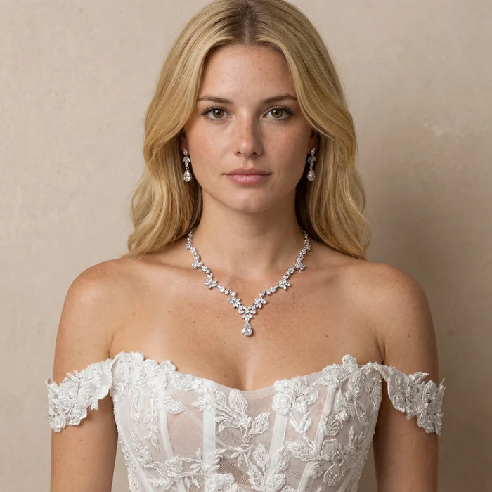 Amber - Cubic Zirconia Bridal Jewelry Set - Silver, Gold & Rose Gold
