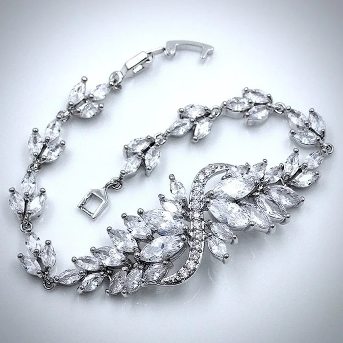 Wedding Jewelry - Cubic Zirconia Bridal Bracelet and Earrings Set
