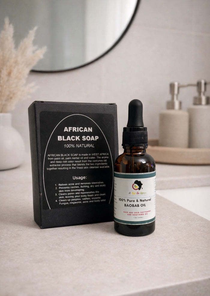 Baobab Oil + Black Soap Gift Set