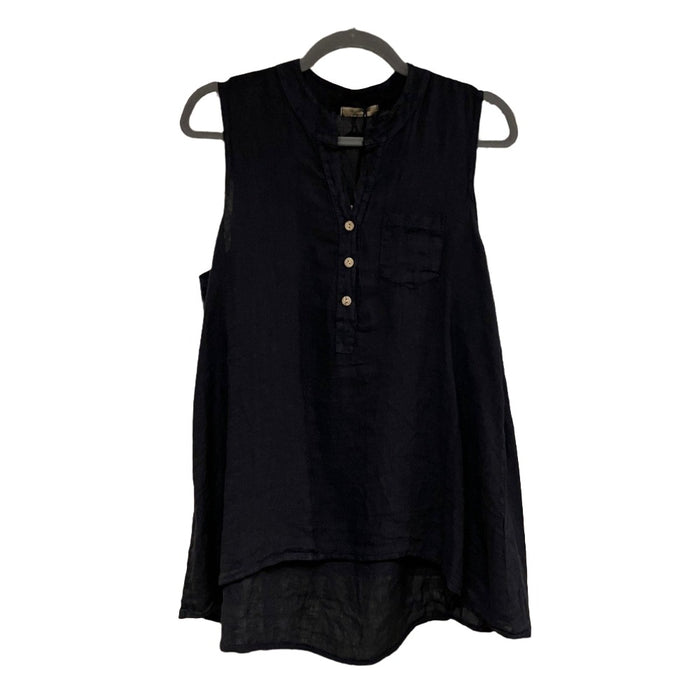 BEYOND CAPRI Linen HI-Low Collared Tank Top