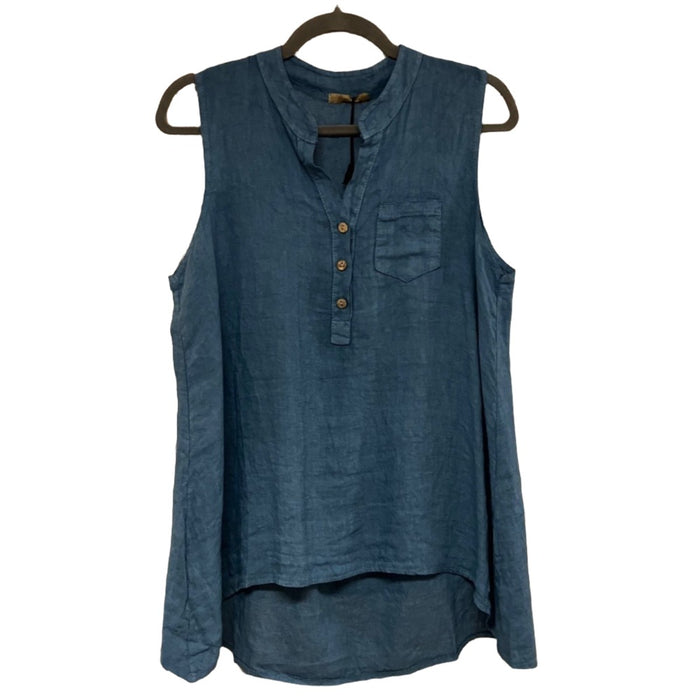 BEYOND CAPRI Linen HI-Low Collared Tank Top