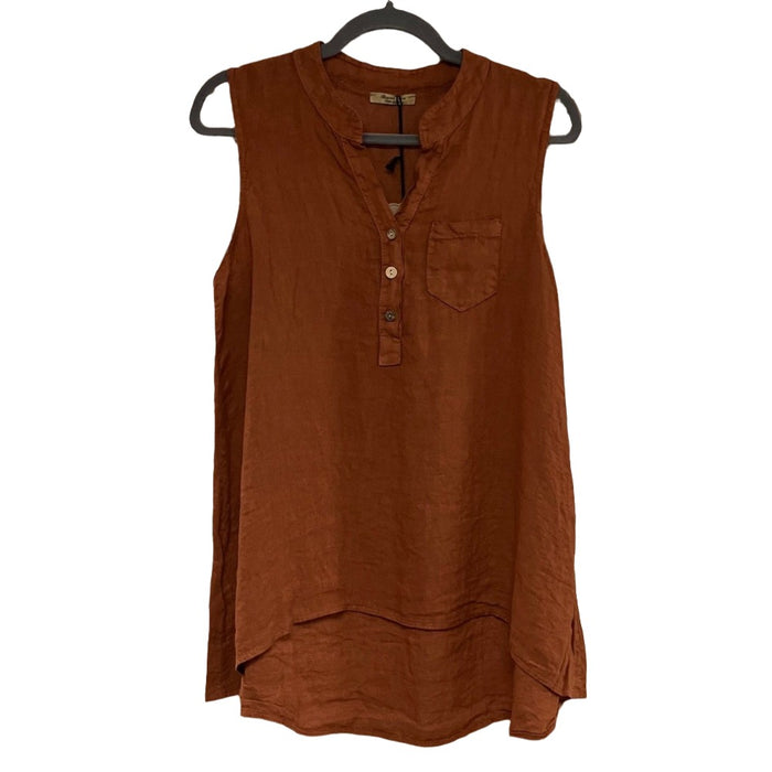 BEYOND CAPRI Linen HI-Low Collared Tank Top