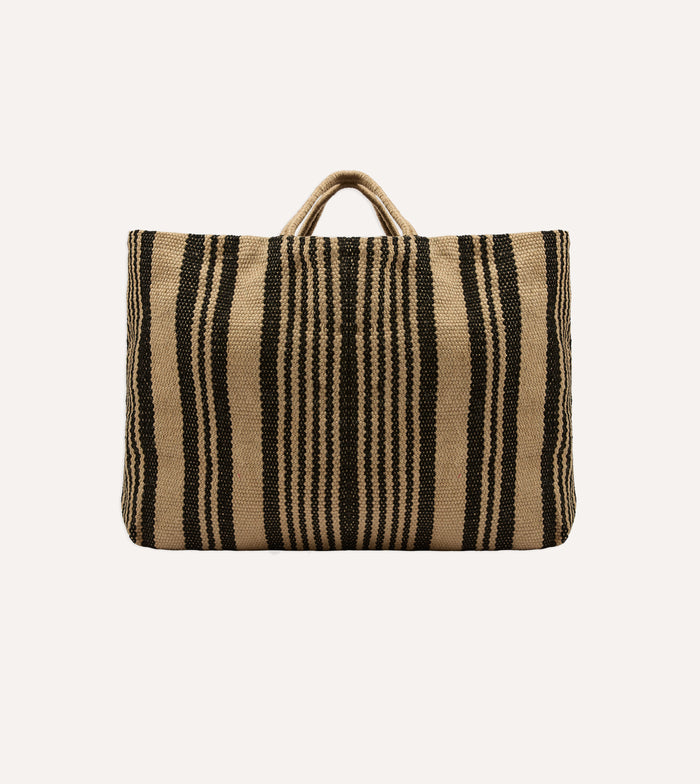 Black and Beige Maison Bengal Extra Large Jute Poresh Tote Bag