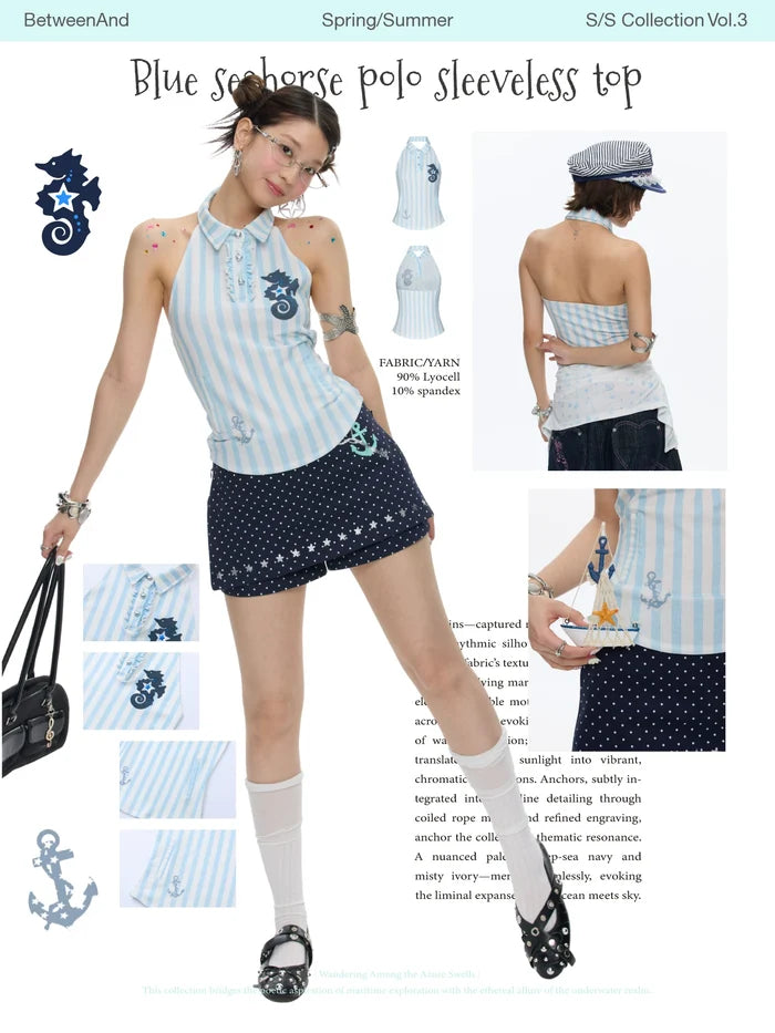 Blue seahorse polo sleeveless top